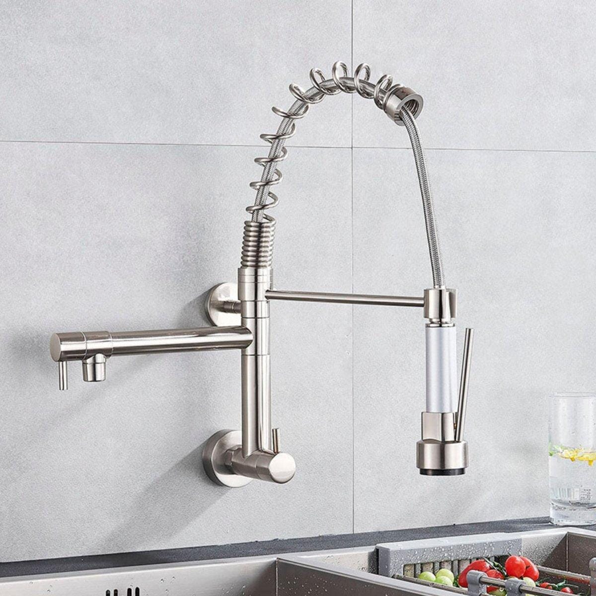 Torneira Gourmet Extensível De Parede Dual Spray Monocomando JassPoll torneira gourmet Cozinha Artificio Lar Niquel Escovado A Pronta Entrega