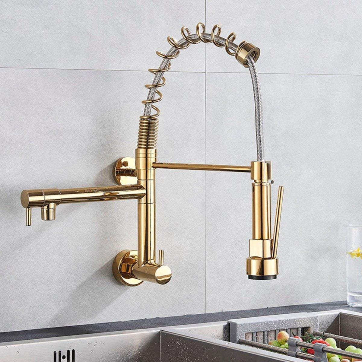Torneira Gourmet Extensível De Parede Dual Spray Monocomando JassPoll torneira gourmet Cozinha Artificio Lar Ouro Polido A Pronta Entrega