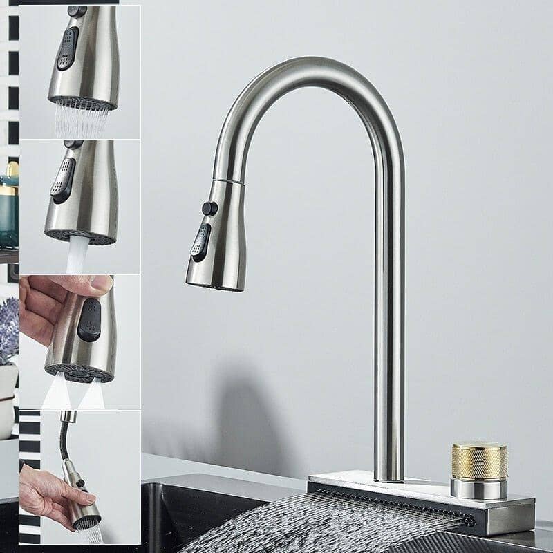 Torneira Gourmet Extensível Spray Cachoeira 360 Rumble torneira gourmet Cozinha Artificio Lar A Aço Escovado Extensível A Pronta Entrega