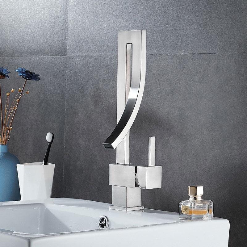 Torneira Moderna Design Bico Recurvo Misturador Monocomando Banheiro torneira banheiro Artificio Lar Cromado A Pronta Entrega