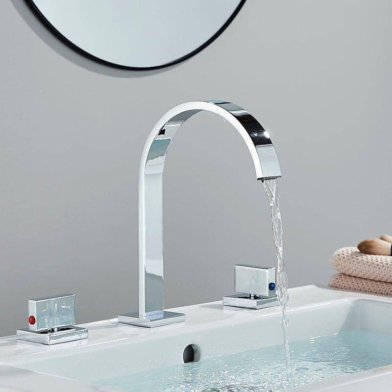 Torneira Moderna Duplo Comando Folt Lavatório 3 peças Misturador torneira banheiro Artificio Lar Chromado A Pronta Entrega