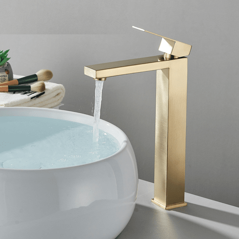 Torneira Monocomando Bancada Para Banheiro Orcol torneira banheiro Artificio Lar Ouro Escovado Alto A Pronta Entrega