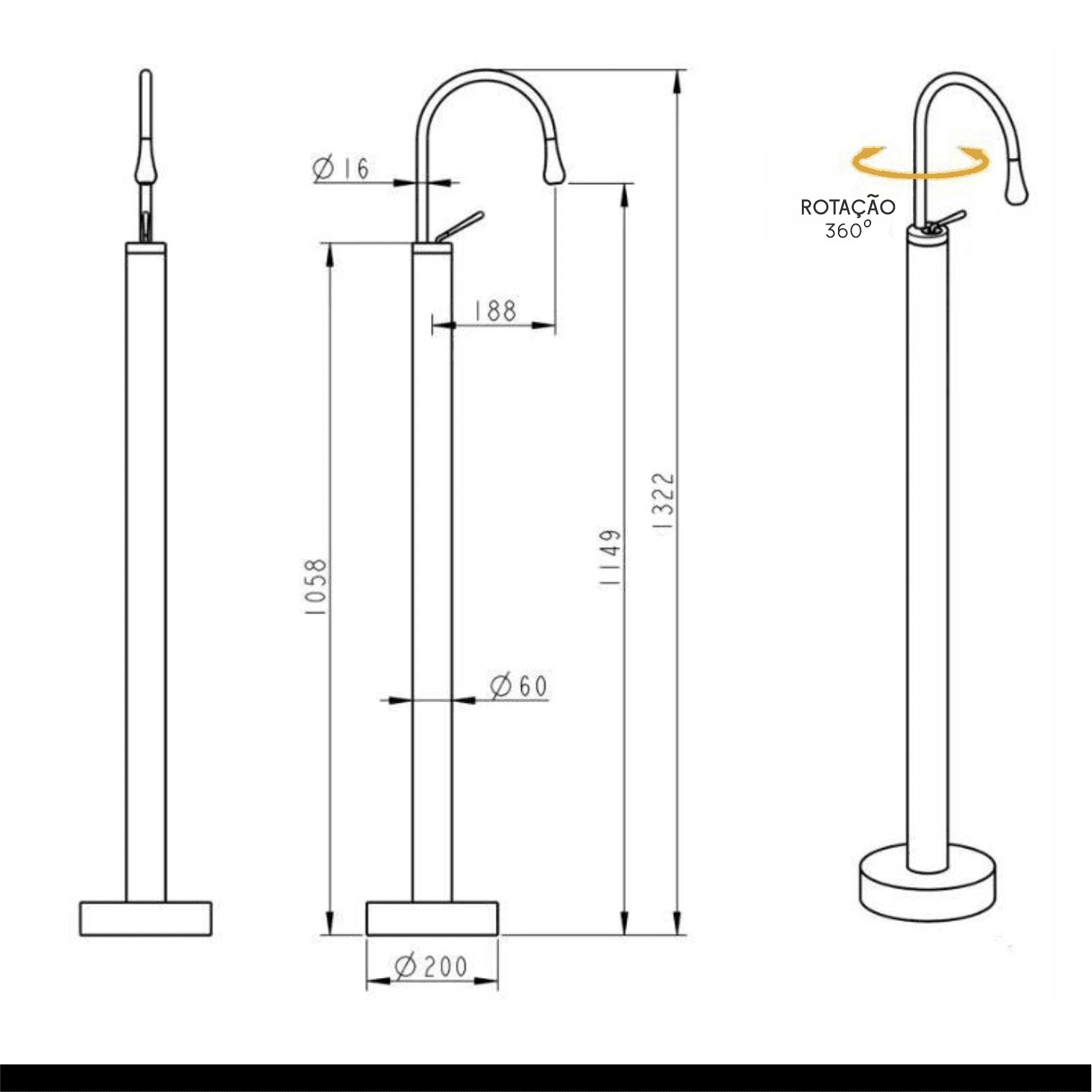 Torneira Para Banheira de Piso Luxury Torneira Para Banheira de Piso Luxury Artificio Lar