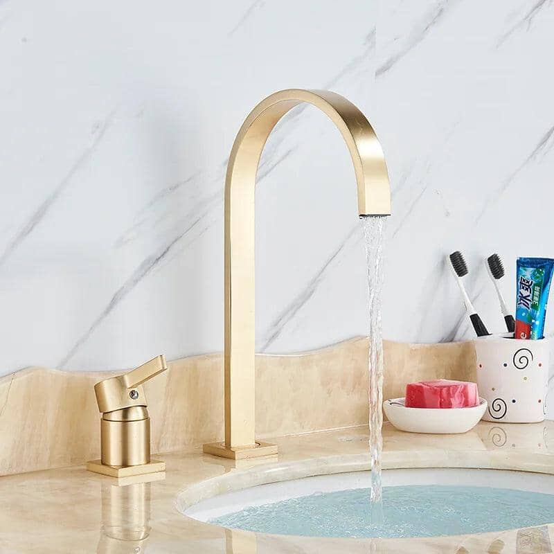 Torneira Para Banheiro Bica Alta Monocomando Eirelez torneira para banheiro Artificio Lar Ouro Escovado A Pronta Entrega