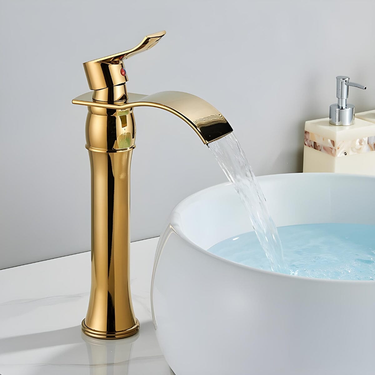 Torneira Para Banheiro Dourada Bica Alta Monocomando Cascata Luxo Misturador Sinko Torneira Para Banheiro Dourada Bica Alta Monocomando Cascata Luxo Misturador Sinko Artificio Lar Ouro Polido A