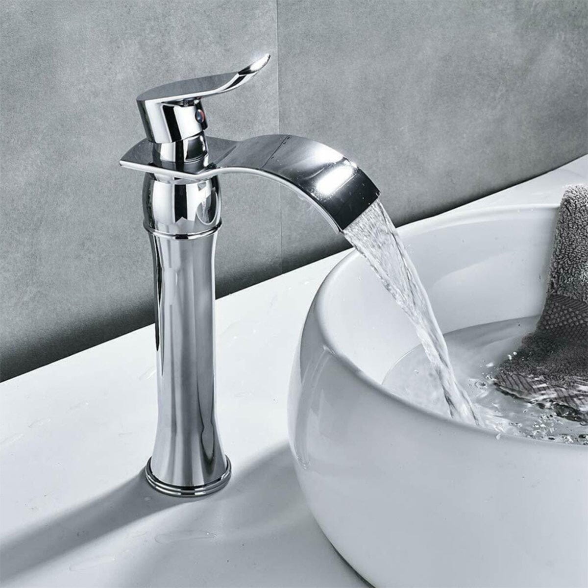 Torneira Para Banheiro Dourada Bica Alta Monocomando Cascata Luxo Misturador Sinko Torneira Para Banheiro Dourada Bica Alta Monocomando Cascata Luxo Misturador Sinko Artificio Lar Cromado A