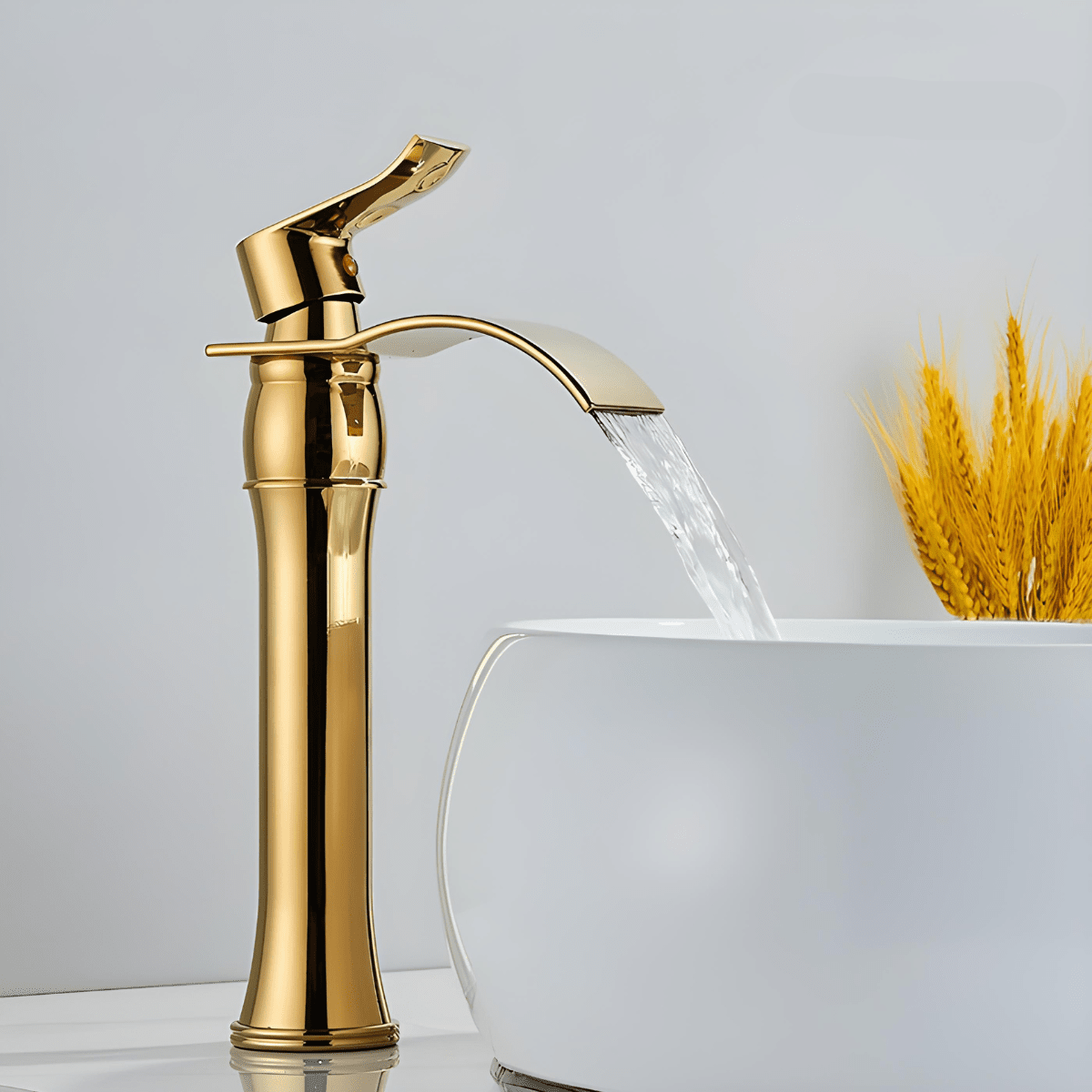 Torneira Para Banheiro Dourada Bica Alta Monocomando Cascata Luxo Misturador Sinko Torneira Para Banheiro Dourada Bica Alta Monocomando Cascata Luxo Misturador Sinko Artificio Lar