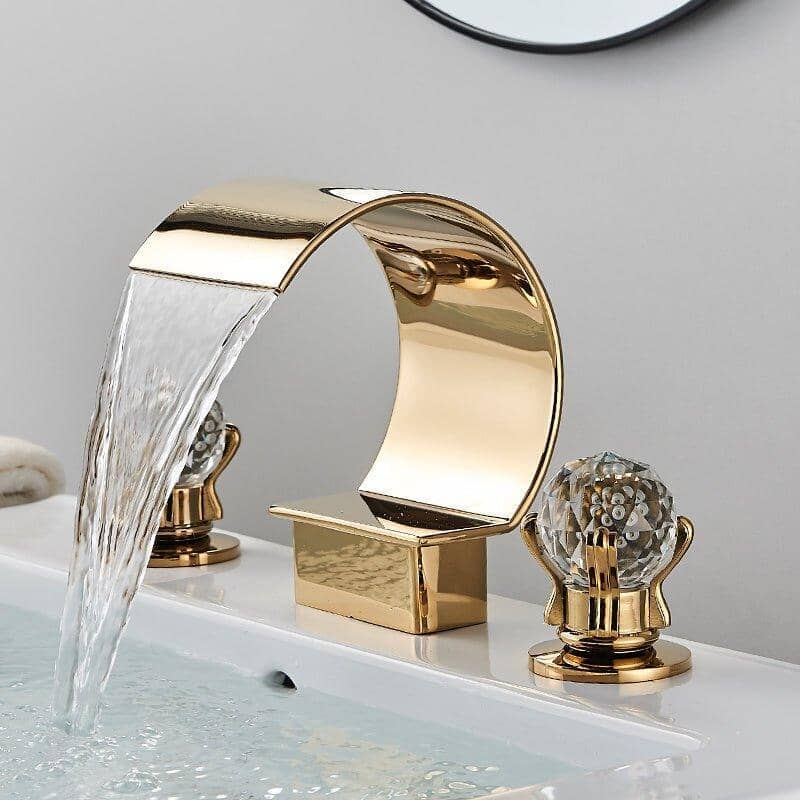 Torneira Para Banheiro Misturador Duplo Comando Cascata New York torneira banheiro Artificio Lar Ouro Polido A Pronta Entrega