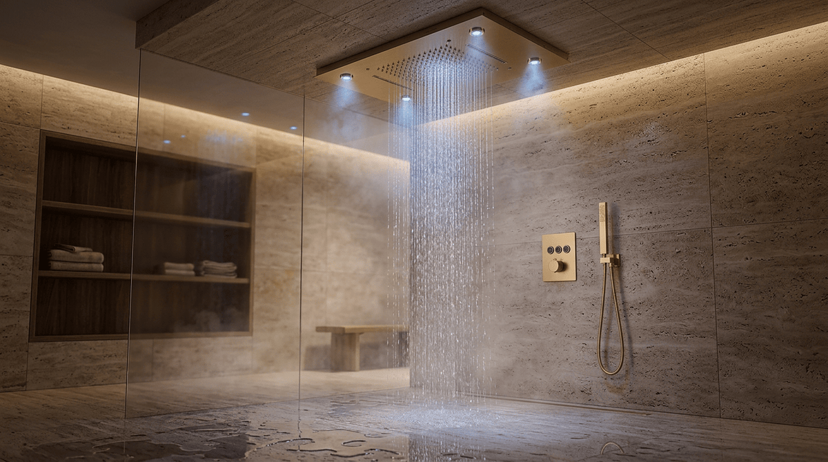 Ducha Pluvora SPA™: Luxo Atemporal no Teto do Banheiro