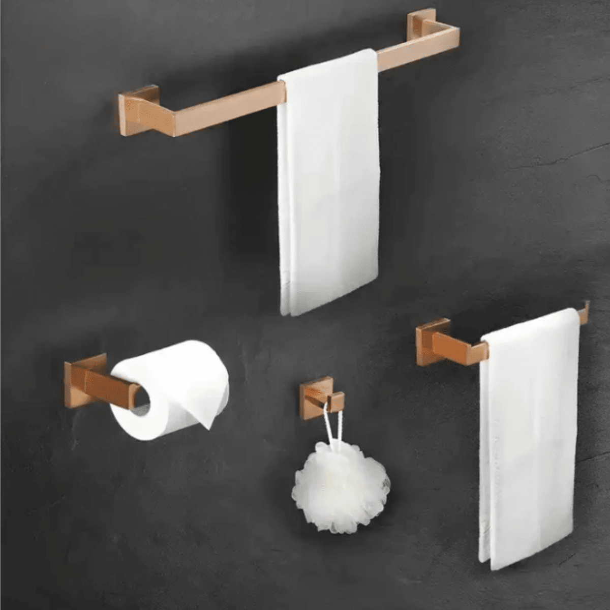 Acessórios para Banheiro Inox Rose Gold Shine acessórios para banheiro inox Artificio Lar Conjunto Completo Escovado 