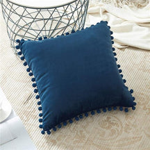 Capas de Almofadas de Veludo e Franja Pompom Capa Veludo Artificio Lar 45cm x 45cm Navy 