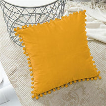 Capas de Almofadas de Veludo e Franja Pompom Capa Veludo Artificio Lar 45cm x 45cm Yellow 