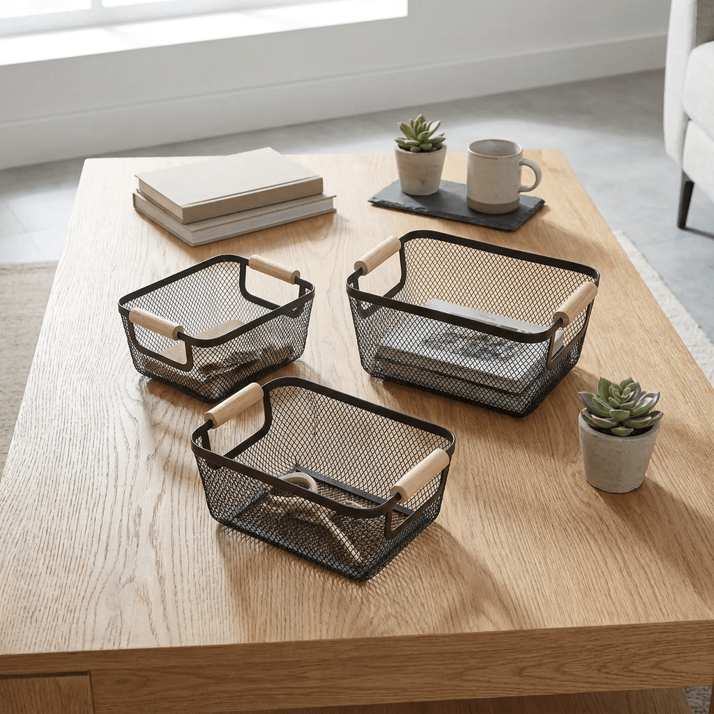 Cesto Organizador de Metal Telado Decoratto Household Storage Baskets Artificio Lar