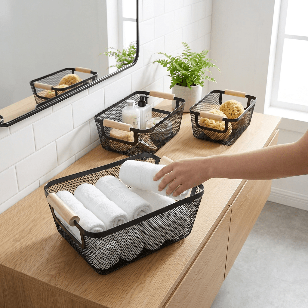 Cesto Organizador de Metal Telado Decoratto Household Storage Baskets Artificio Lar