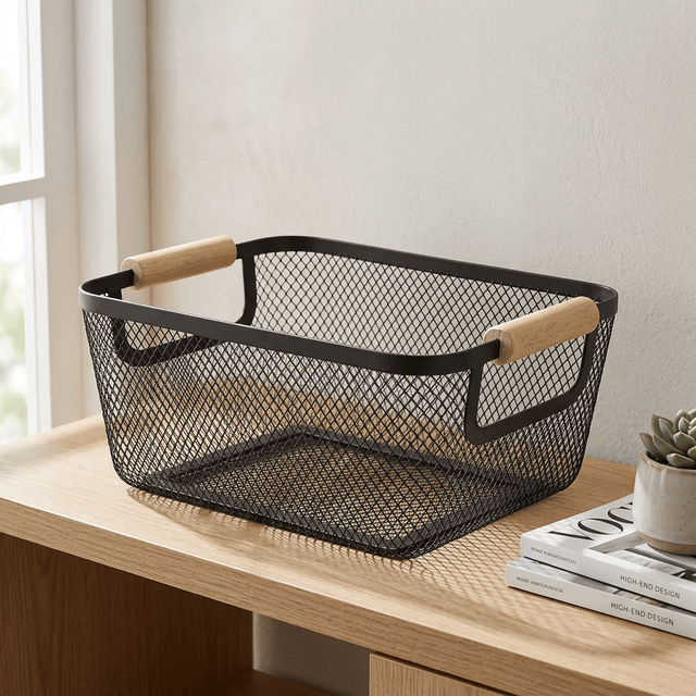 Cesto Organizador de Metal Telado Decoratto Household Storage Baskets Artificio Lar Grande (36x25x16cm)