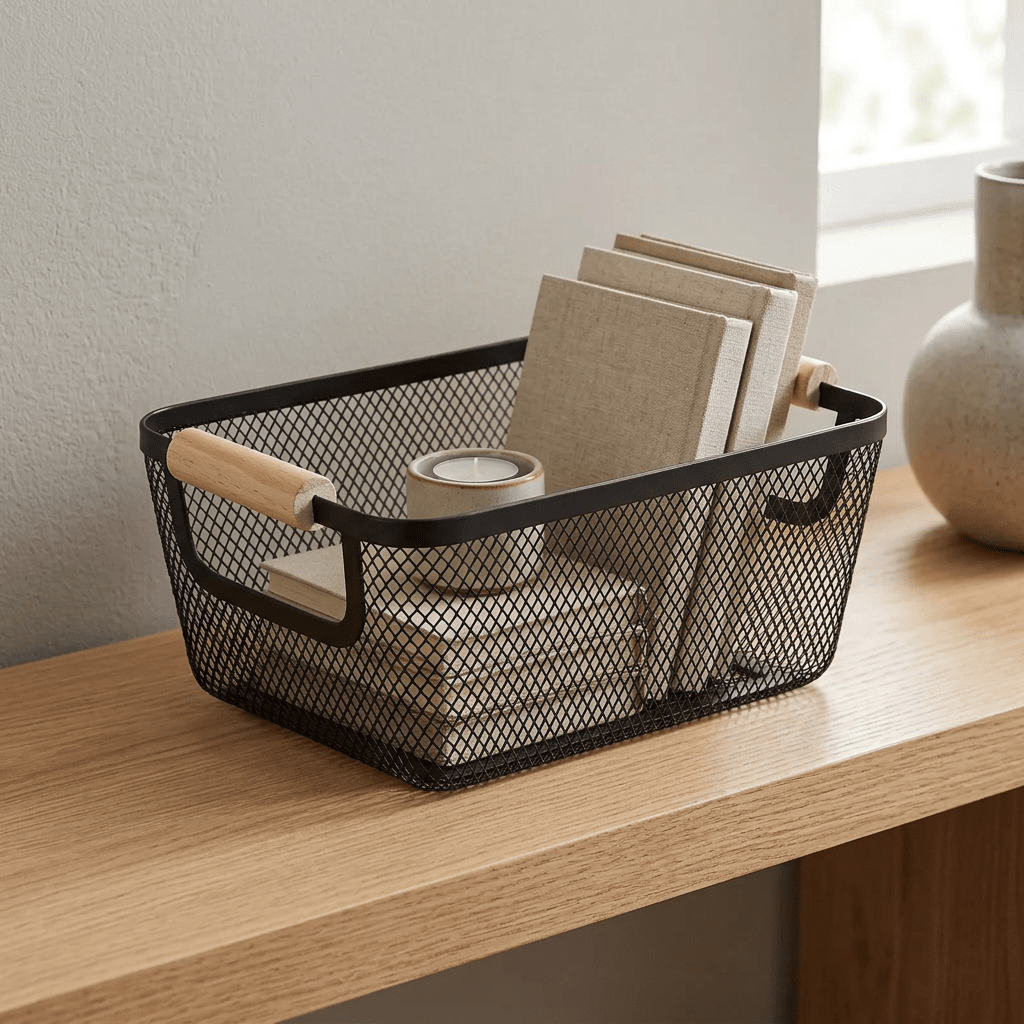 Cesto Organizador de Metal Telado Decoratto Household Storage Baskets Artificio Lar Pequeno (25x17x12cm)