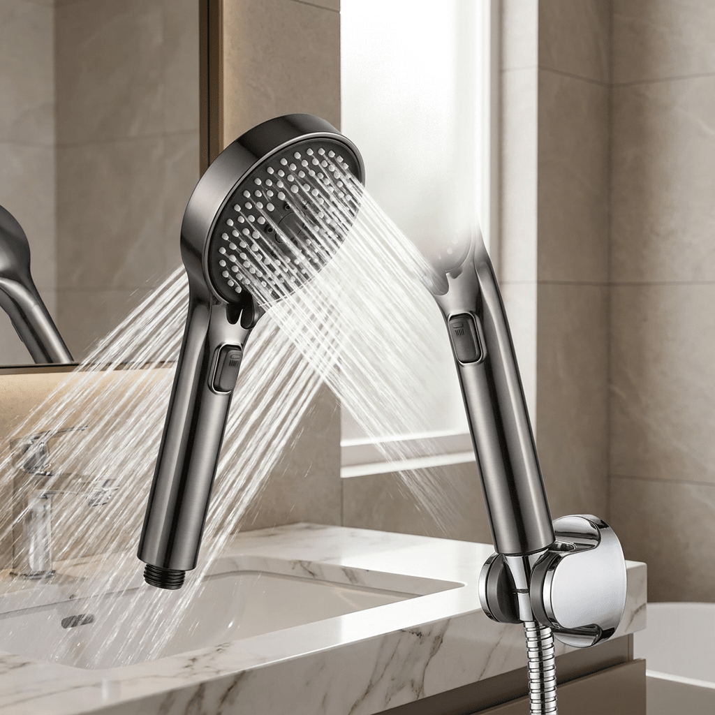 Chuveiro de Mão Alta Pressão 5 Modos Veldora Shower Heads Artificio Lar Cinza Gun Metal