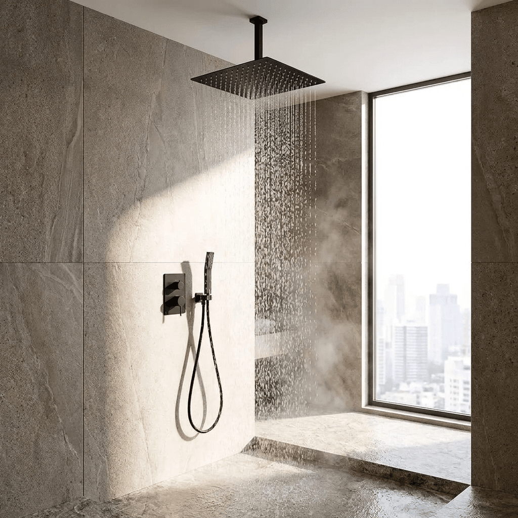 Chuveiro de Teto Quadrado Inox 50x50cm Black Nivora Chuveiro de Teto Artificio Lar