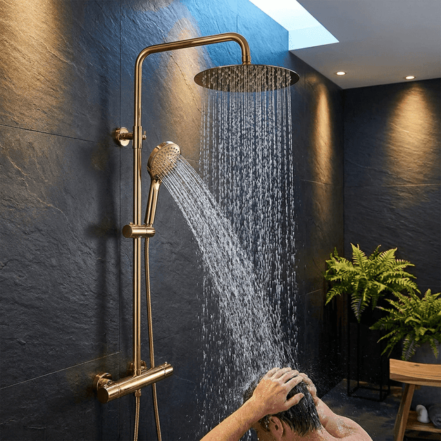 Chuveiro para Banheiro Termostático Dourado Redondo AurumVitta Bathroom Suites Artificio Lar
