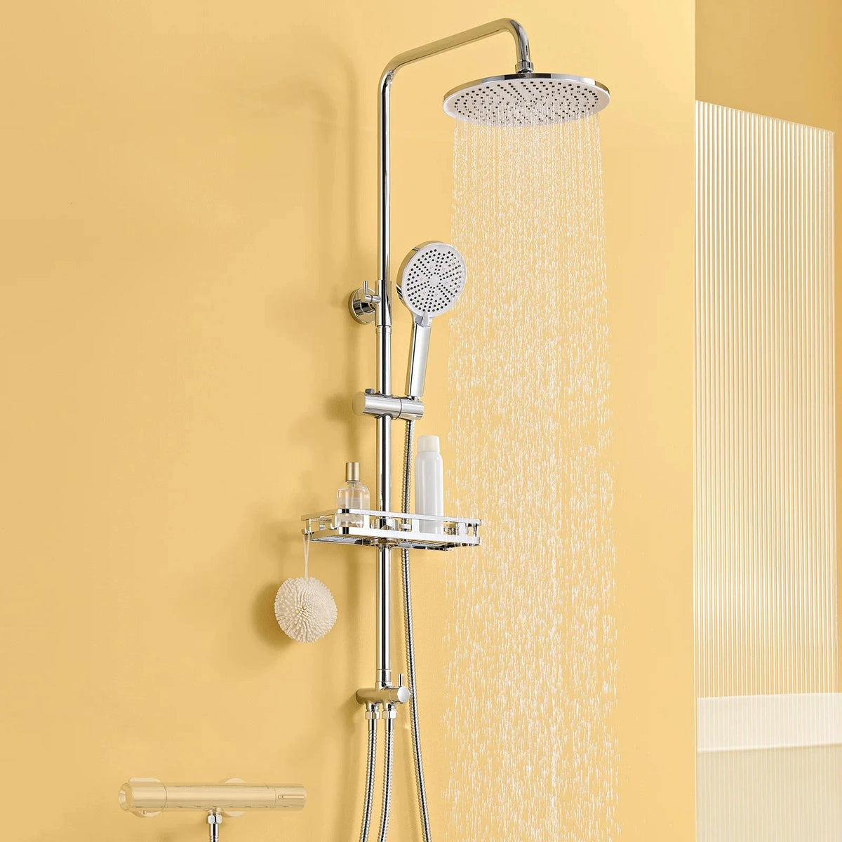 Coluna de Chuveiro Cromada com Suporte e Ducha 25cm Veltor Coluna de Chuveiro Artificio Lar 