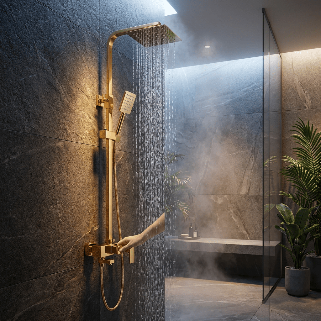 Conjunto de Chuveiro Monocomando Dourado Aurivita Bathroom Suites Artificio Lar