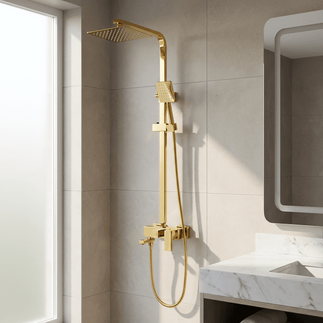 Conjunto de Chuveiro Monocomando Dourado Aurivita Bathroom Suites Artificio Lar Dourado Polido