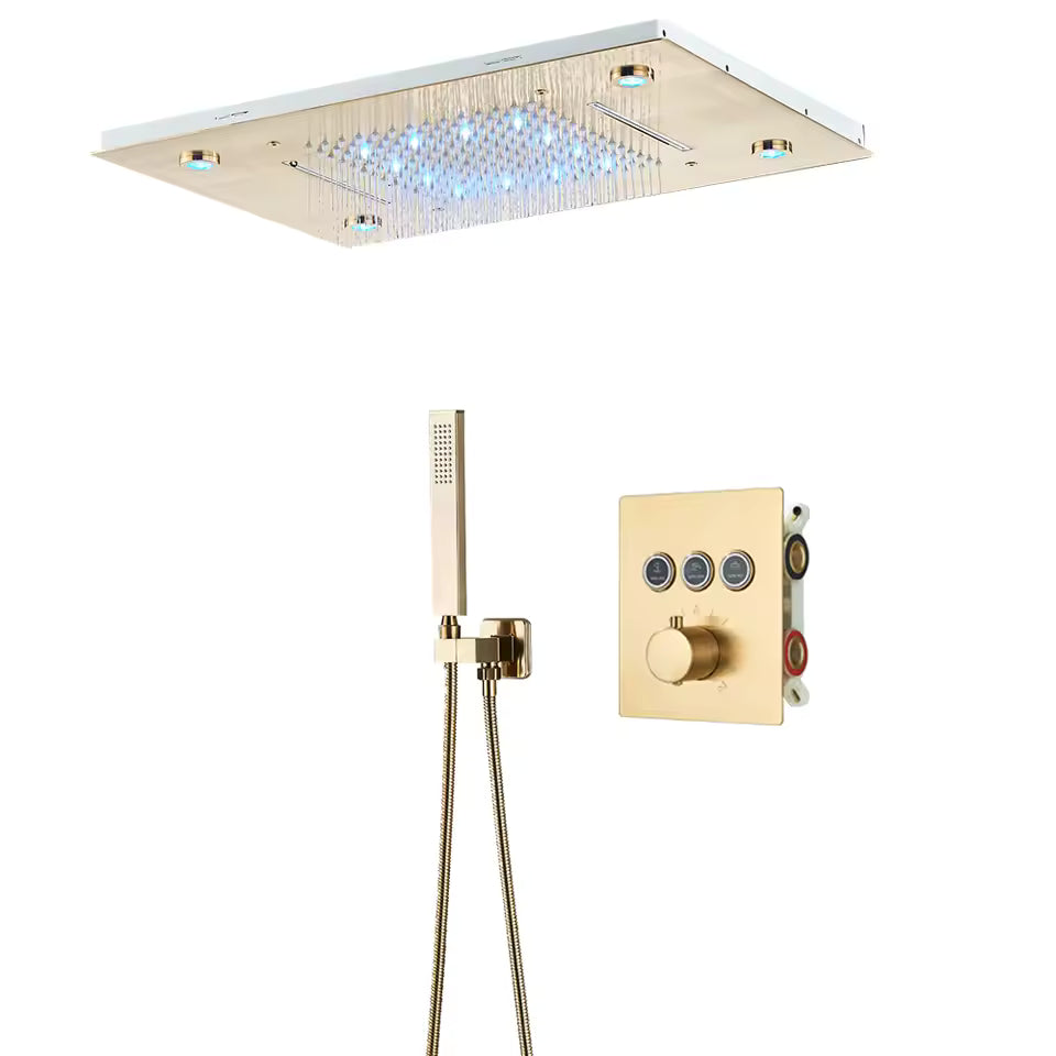 Ducha de Teto Embutir com LED Chuveiro de Teto Embutir com LED Artificio Lar Dourado 