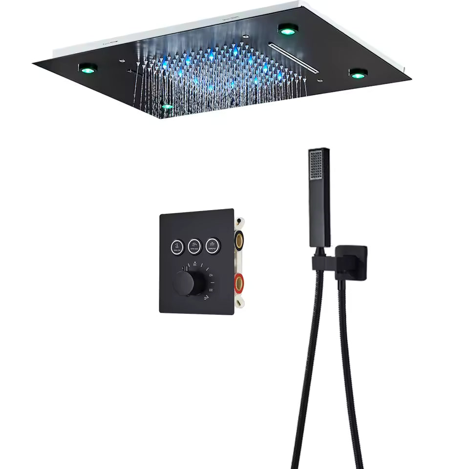 Ducha de Teto Embutir com LED Chuveiro de Teto Embutir com LED Artificio Lar Preto 