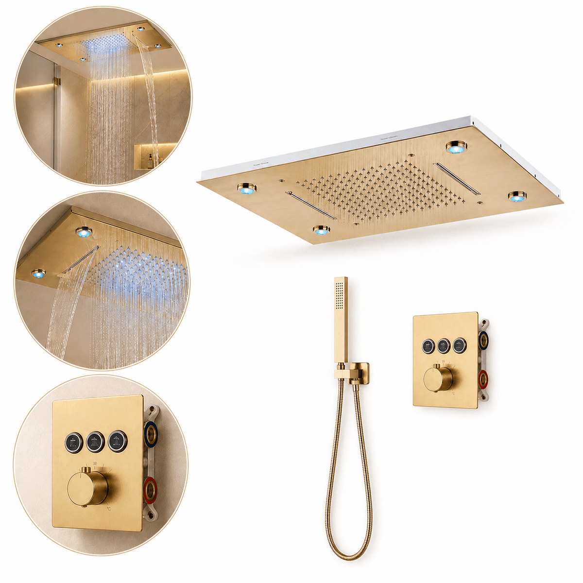 Ducha SPA de Teto com LED e Controle Termostático Pluvora SPA™ Chuveiro de Teto Embutir com LED Artificio Lar 