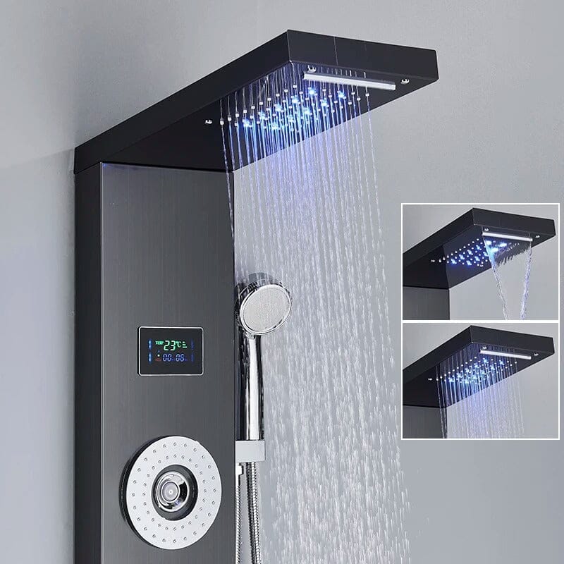 Ducha Vertical Com Hidro Cascata Led Visor Inox Spa Trust Ducha Vertical Com Hidro Cascata Led Visor Inox Artificio Lar 