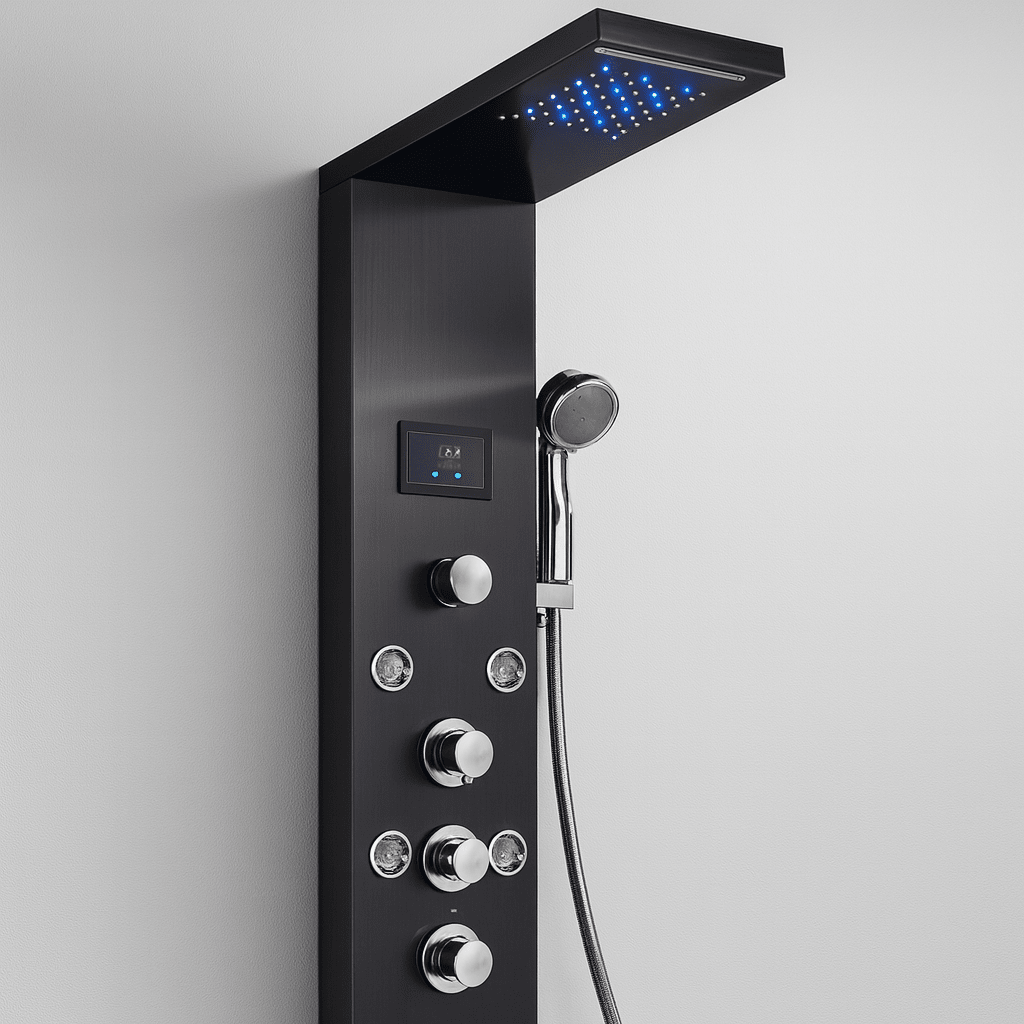 Ducha Vertical Com Hidro Cascata Led Visor Inox Spa Trust Ducha Vertical Com Hidro Cascata Led Visor Inox Artificio Lar 