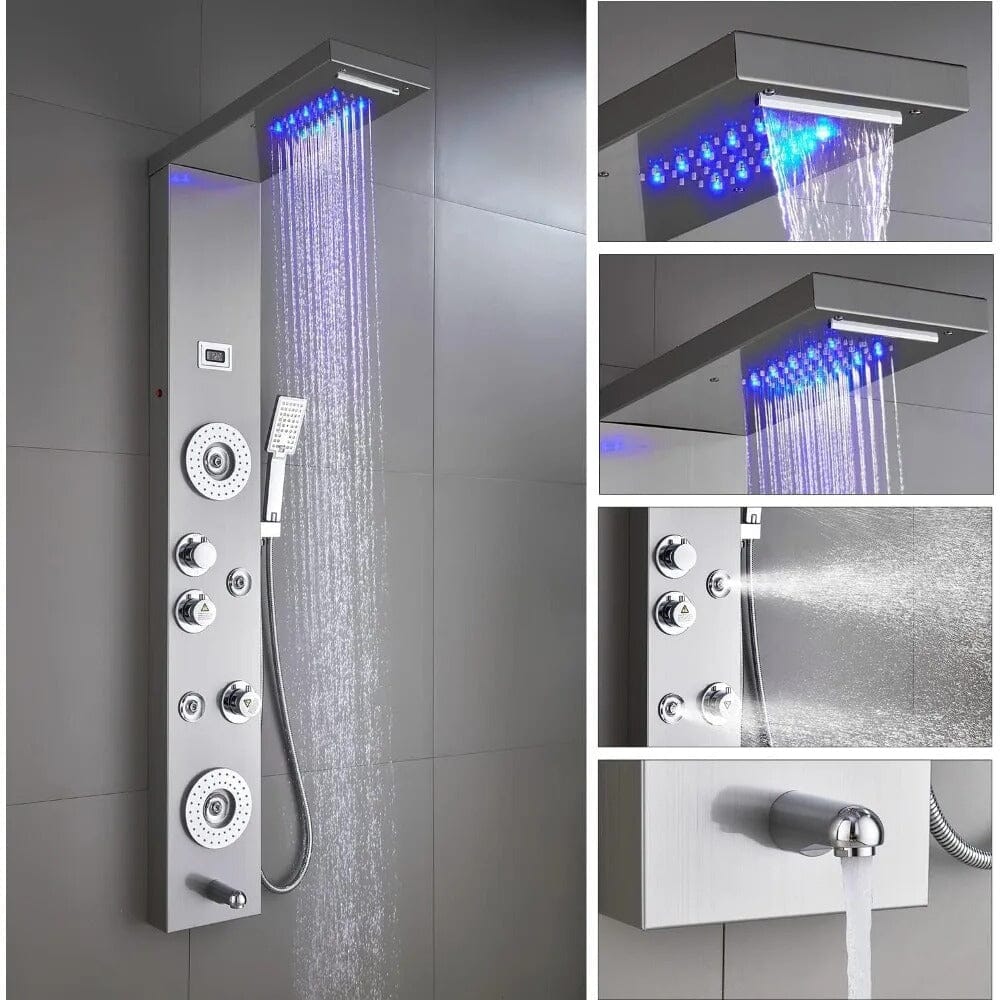 Ducha Vertical Com Hidro Cascata Led Visor Inox Spa Trust Ducha Vertical Com Hidro Cascata Led Visor Inox Artificio Lar 