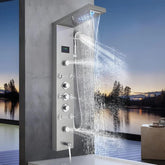Ducha Vertical Com Hidro Cascata Led Visor Inox Spa Trust Ducha Vertical Com Hidro Cascata Led Visor Inox Artificio Lar Níquel Escovado Á Pronta Entrega 