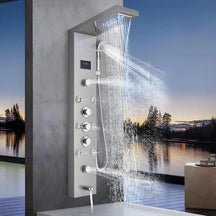 Ducha Vertical Com Hidro Cascata Led Visor Inox Spa Trust Ducha Vertical Com Hidro Cascata Led Visor Inox Artificio Lar Níquel Escovado Á Pronta Entrega 