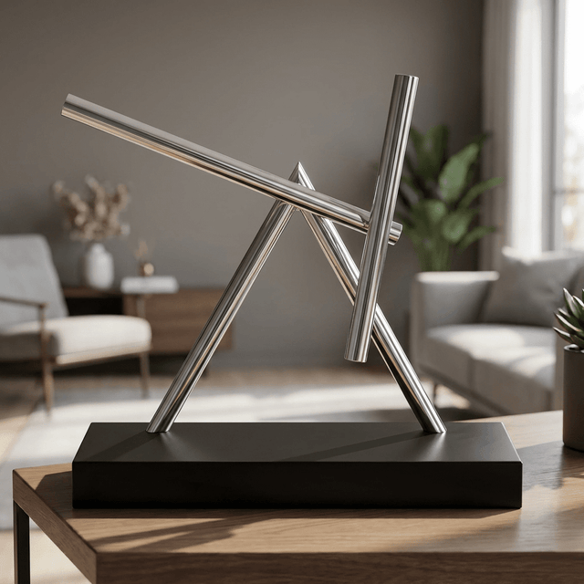Escultura Cinética de Mesa Movimento Perpétuo Kinart Sculptures & Statues Artificio Lar Prata com Base Preta