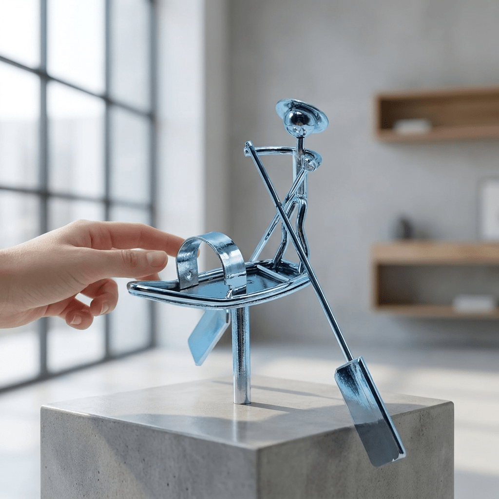 Escultura Cinética de Mesa Pescador Balanceador Equilux Escultura Cinética de Mesa Artificio Lar