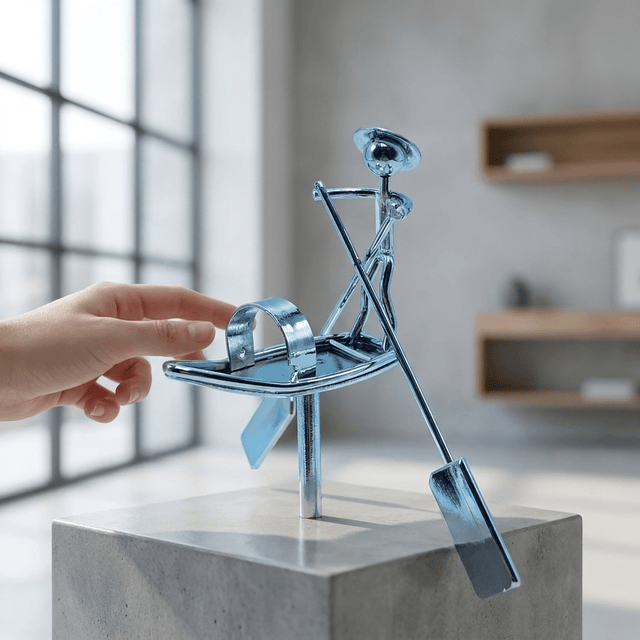 Escultura Cinética de Mesa Pescador Balanceador Equilux Escultura Cinética de Mesa Artificio Lar