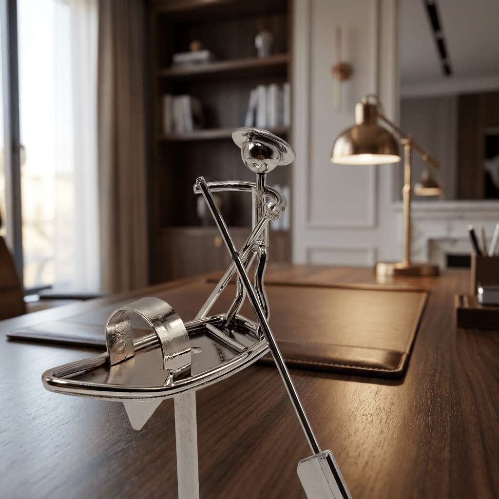 Escultura Cinética de Mesa Pescador Balanceador Equilux Escultura Cinética de Mesa Artificio Lar