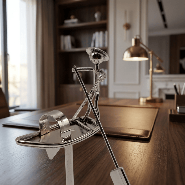 Escultura Cinética de Mesa Pescador Balanceador Equilux Escultura Cinética de Mesa Artificio Lar