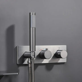 FARRETE concealed bathtub faucet cold and hot full copper gun gray built-in wall-mounted two-function waterfall showerhead set Artificio Lar 