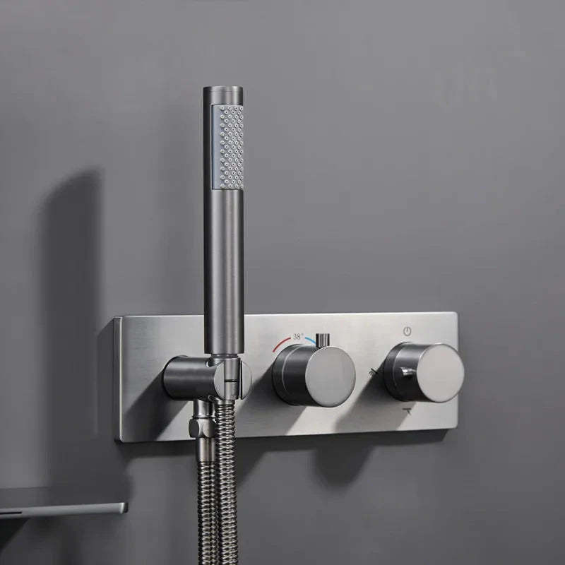 FARRETE concealed bathtub faucet cold and hot full copper gun gray built-in wall-mounted two-function waterfall showerhead set Artificio Lar 