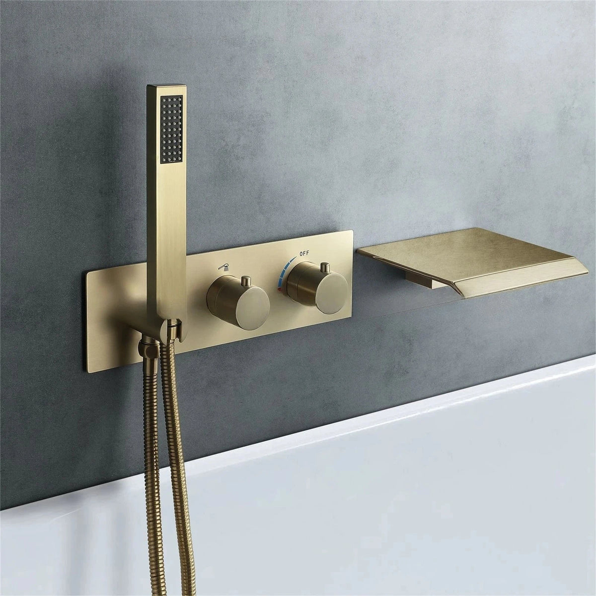 FARRETE concealed bathtub faucet cold and hot full copper gun gray built-in wall-mounted two-function waterfall showerhead set Artificio Lar Brushed gold-model B G1/2 