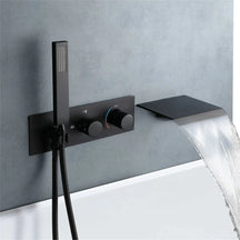 FARRETE concealed bathtub faucet cold and hot full copper gun gray built-in wall-mounted two-function waterfall showerhead set Artificio Lar Matte black-model B G1/2 