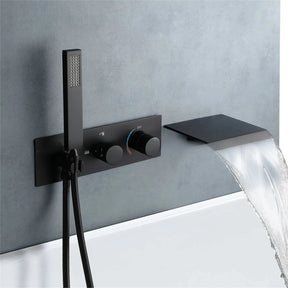 FARRETE concealed bathtub faucet cold and hot full copper gun gray built-in wall-mounted two-function waterfall showerhead set Artificio Lar Matte black-model B G1/2 