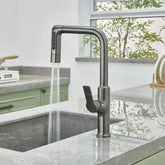 Gun gray kitchen faucet pull-out vegetable sink hot and cold copper splash proof sink balcony rotating Artificio Lar 