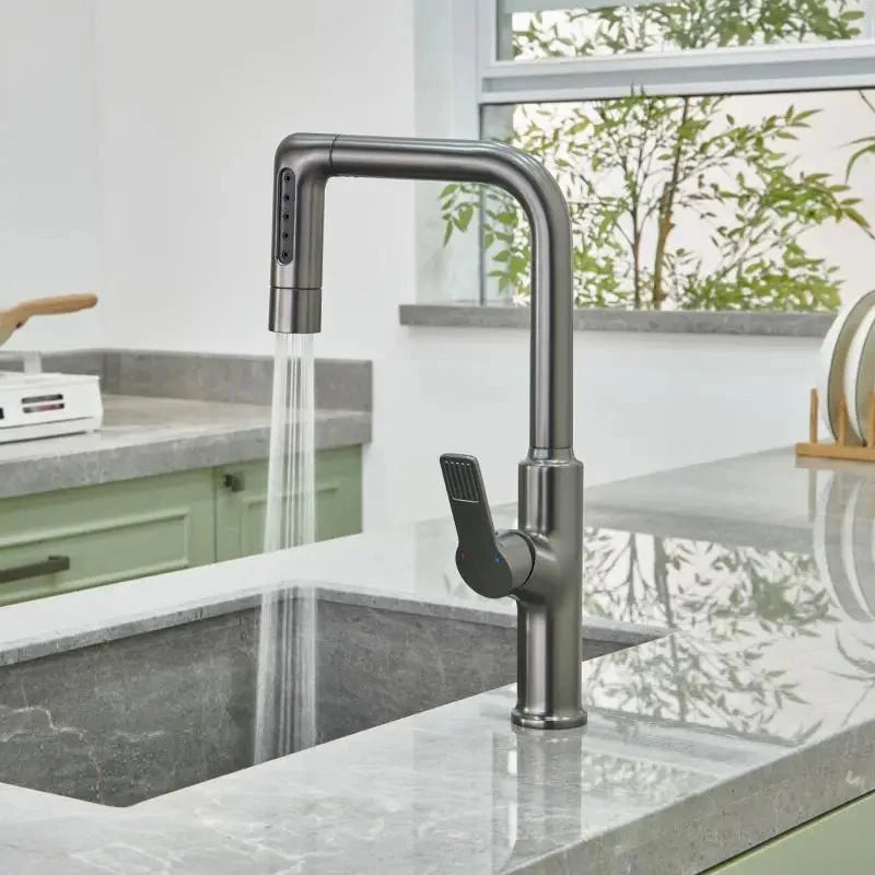Gun gray kitchen faucet pull-out vegetable sink hot and cold copper splash proof sink balcony rotating Artificio Lar 