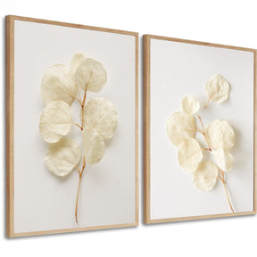 Kit 2 Quadros Decorativos Flores Brancas Botânico Para Sala Casa Quarto Hall Com Moldura e Vidro Quadros Artificio Lar 