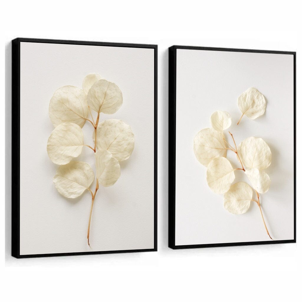 Kit 2 Quadros Decorativos Flores Brancas Botânico Para Sala Casa Quarto Hall Com Moldura e Vidro Quadros Artificio Lar Preto Com Vidro A Pronta Entrega