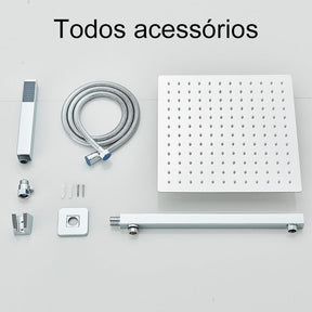 Kit Ducha Chuveiro De Banheiro 30cm Inox Quadrada Com Ducha Manual+1,5m Mangueira Preto/Cromado Kit Ducha Chuveiro De Banheiro 30cm Inox Quadrada Com Ducha Manual+1,5m Mangueira Preto/Cromado Artificio Lar 