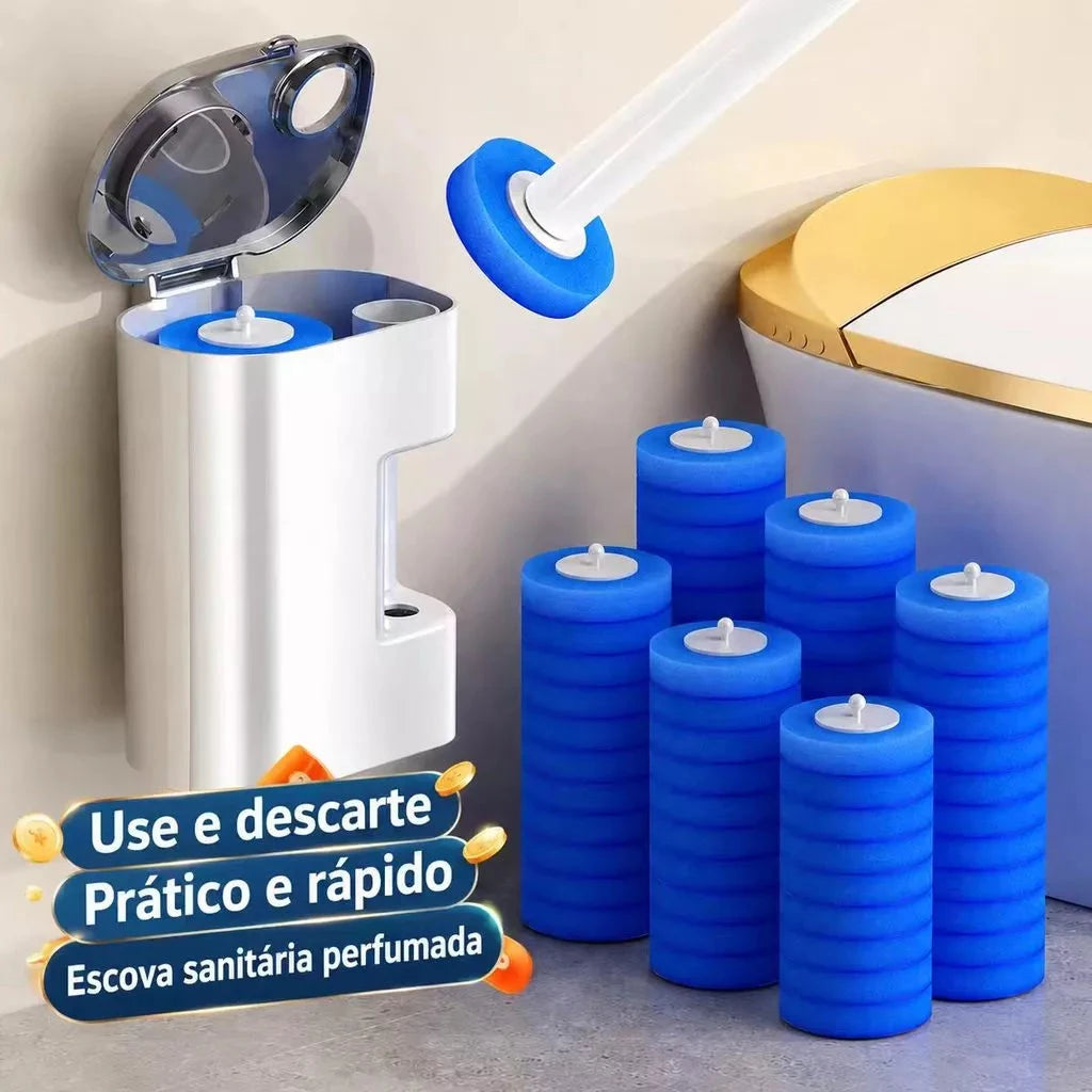 Kit Escova de Vaso com Refil Suporte de Parede Incluso Descartável, Sem Contato e Sem Sujeira para Limpeza do Banheiro Artificio Lar 